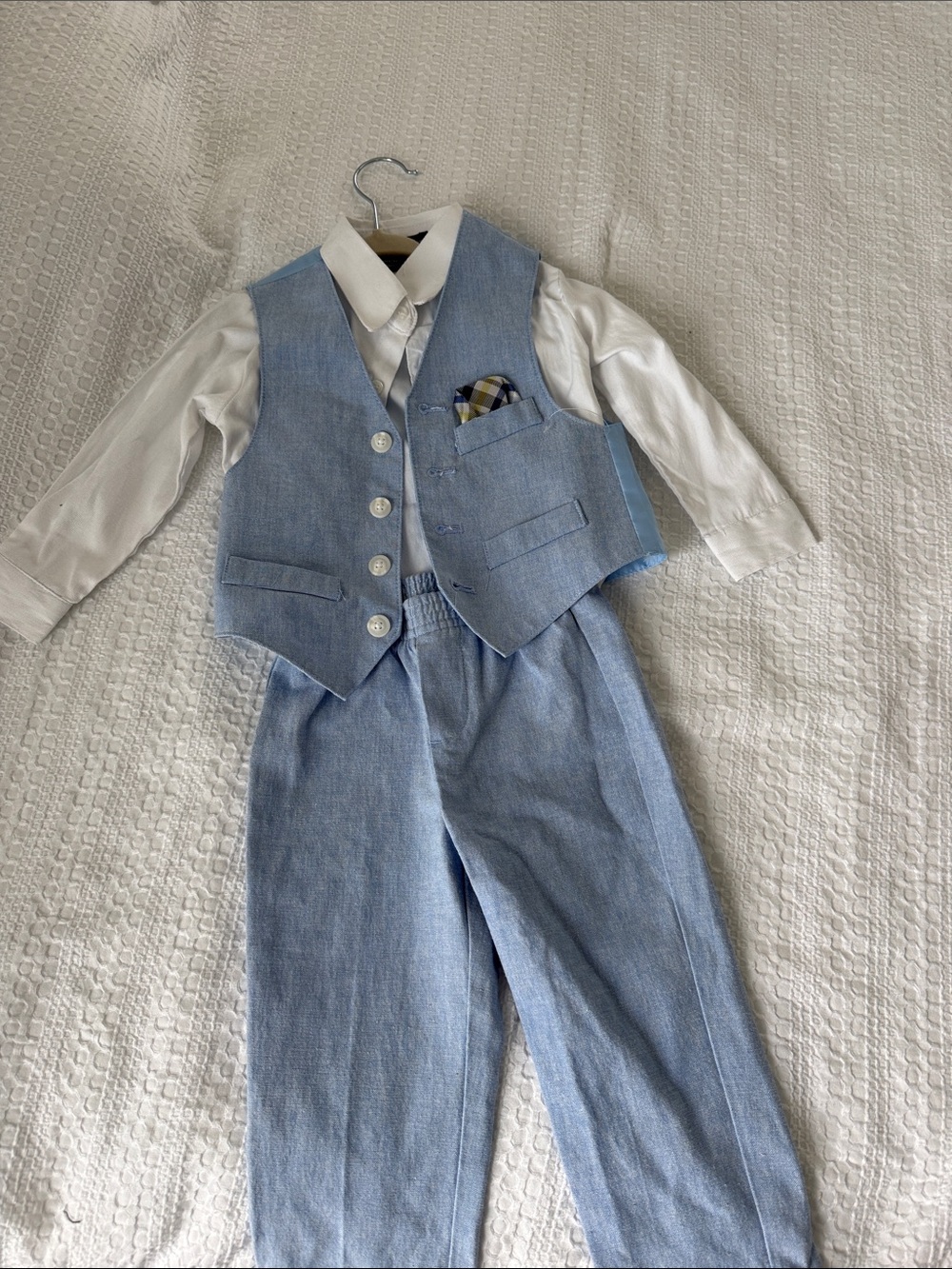 Andrew Fezza Light Blue Vest, Pants & White Shirt Set
